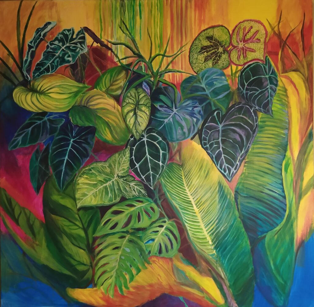 Liście . Obraz akrylowy na płótnie 200x200 cm. 2020r. Kolekcja prywatna