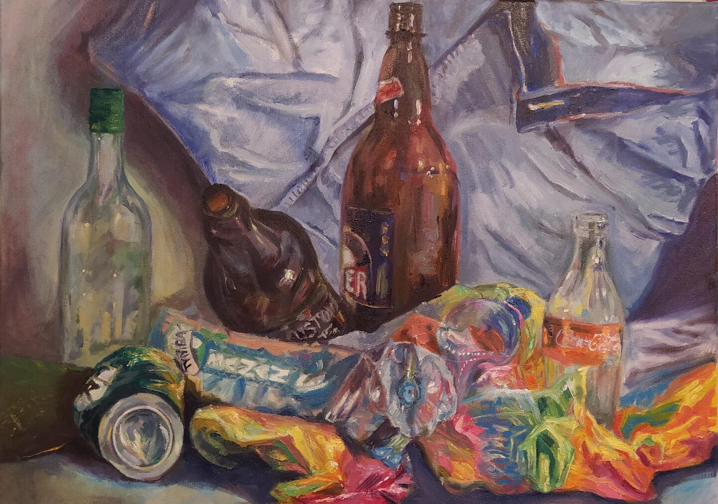 Śmieci z lasu . Obraz olejny na płótnie 50x70 cm. 2020r.