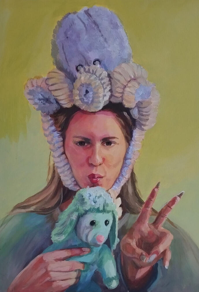 Portret Mai z ośmiornicą na głowie. Obraz akrylowy na płótnie 50x70 cm