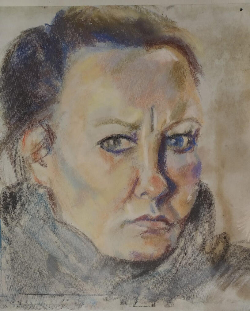 Autoportret 2020 . Pastel na płótnie 30×40 cm