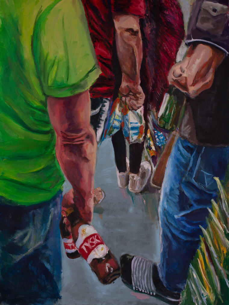 Kolejka w Żabce Obraz olejny na płótnie 120x90 cm Kolekcja prywatna