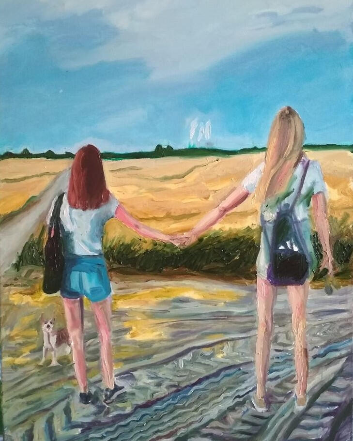 Maja i Pompka. Obraz olejny na płótnie 50x70cm/. Kolekcja prywatna