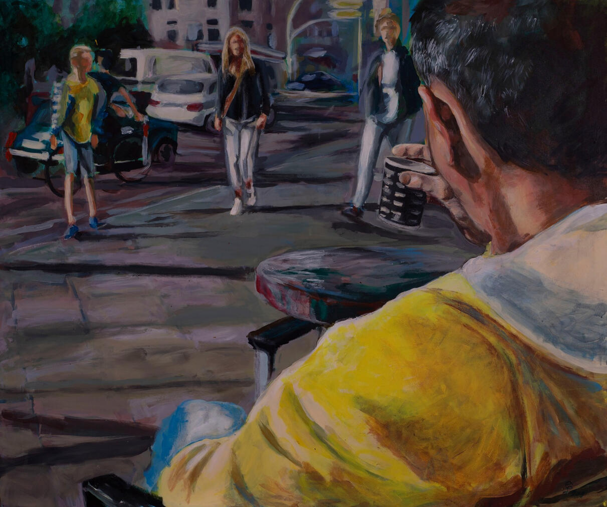 Kawa w Berlinie . Obraz olejny na płótnie 100x110 cm. 2018r. Kolekcja prywatna