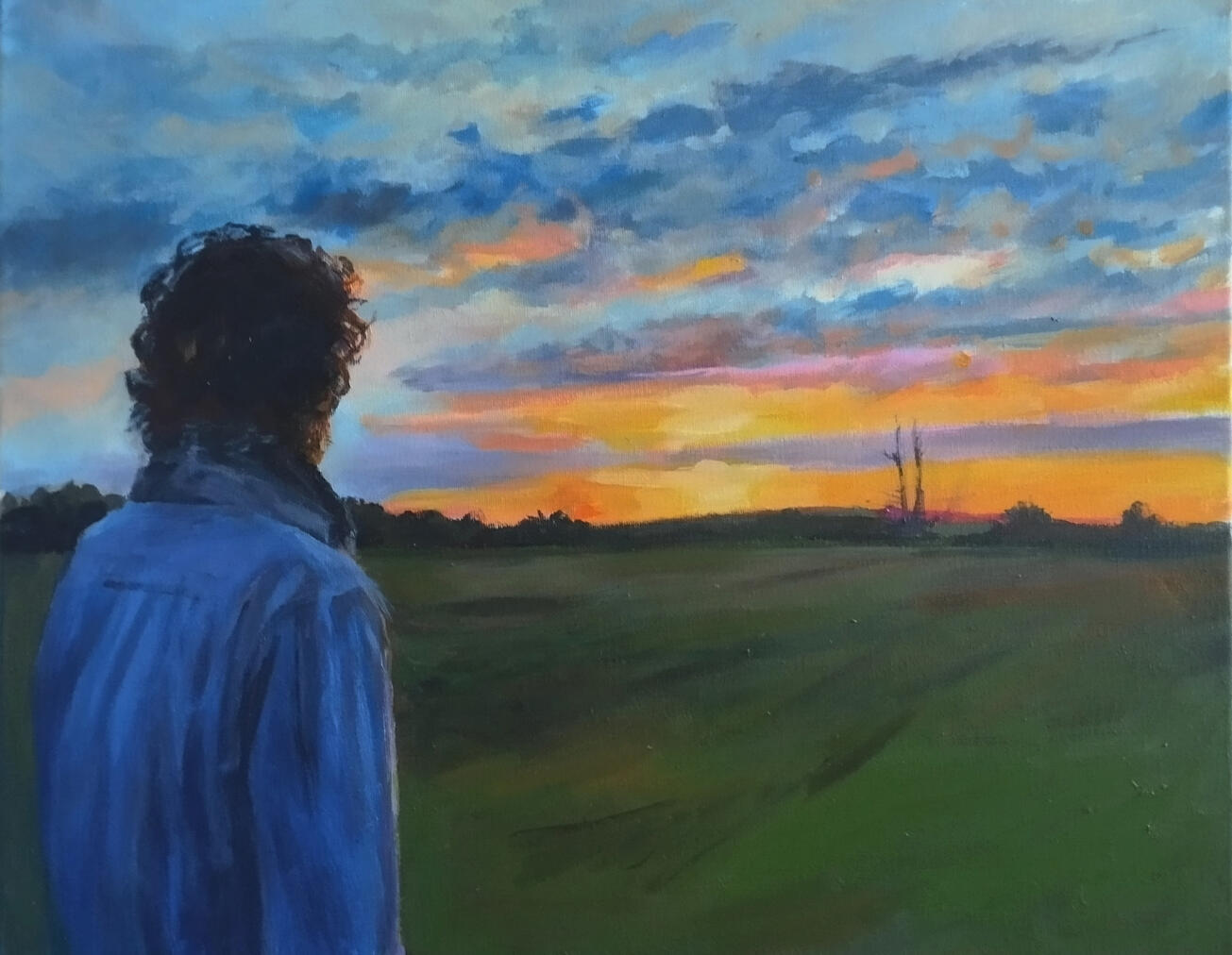 Hrabia pośród łąk Rogalińskich. Obraz akrylowy na płótnie 40x50 cm