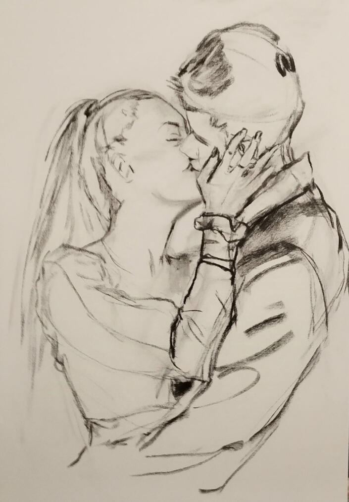 Pocałunek szkic węglem 50x70cm. Kolekcja prywatna