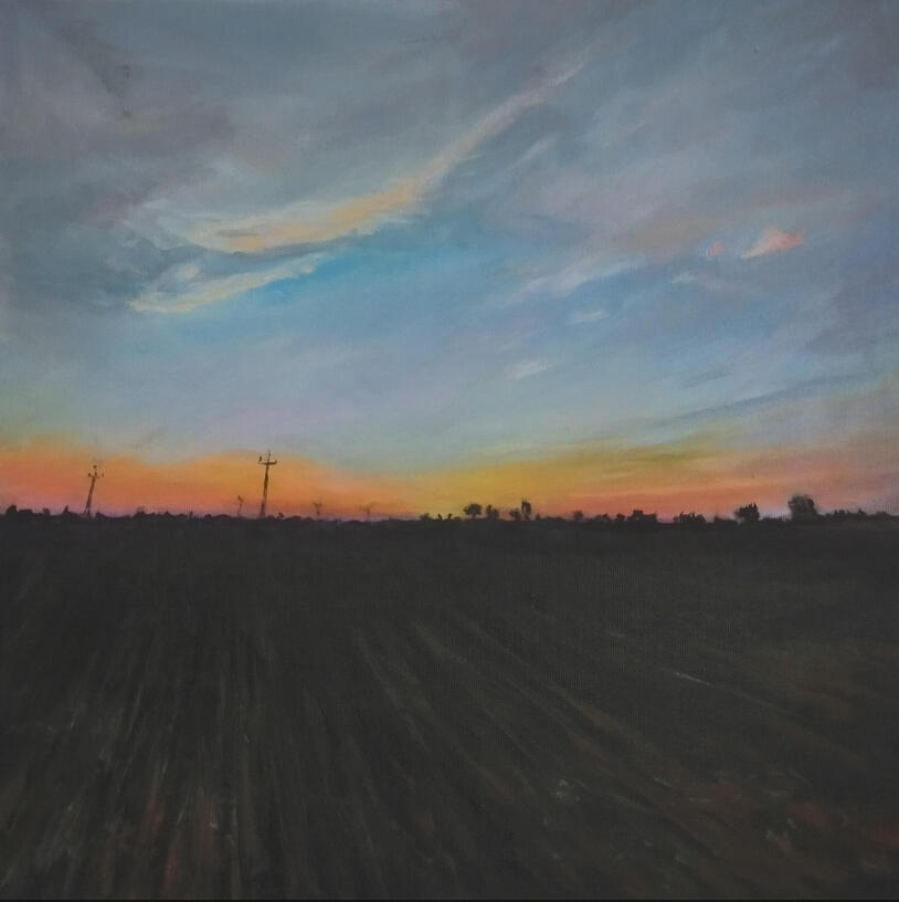 Zachód słońca w Kopydłówku. Obraz akrylowy na płótnie 50x50 cm