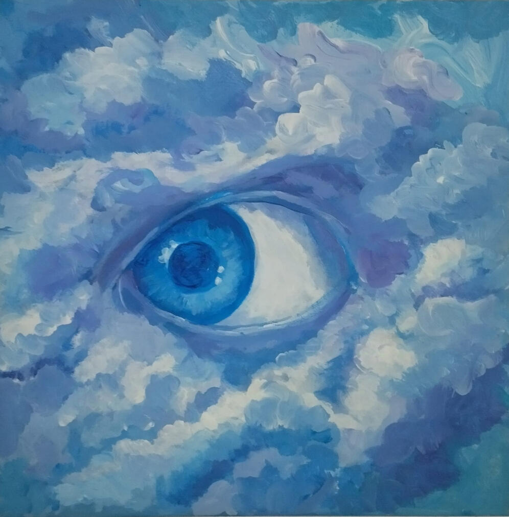 Już patrzę. Obraz akrylowy na płótnie 40x40cm.