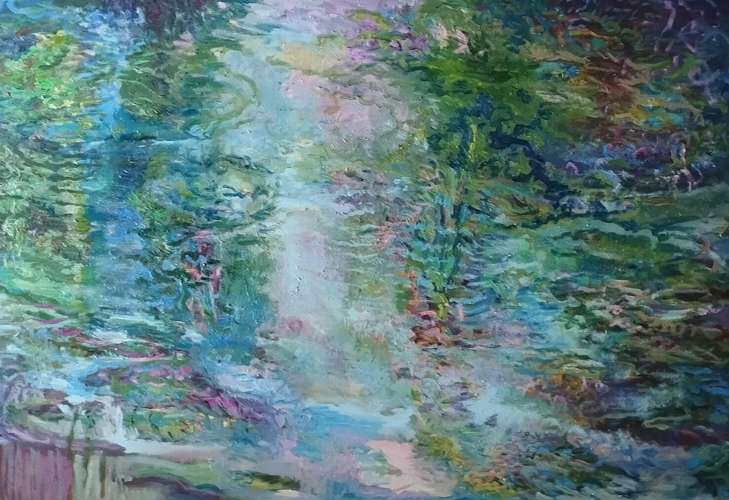 Abstrakcja pejzażowa. Obraz olejny na płótnie 100x150 cm. Do sprzedaży 4000.