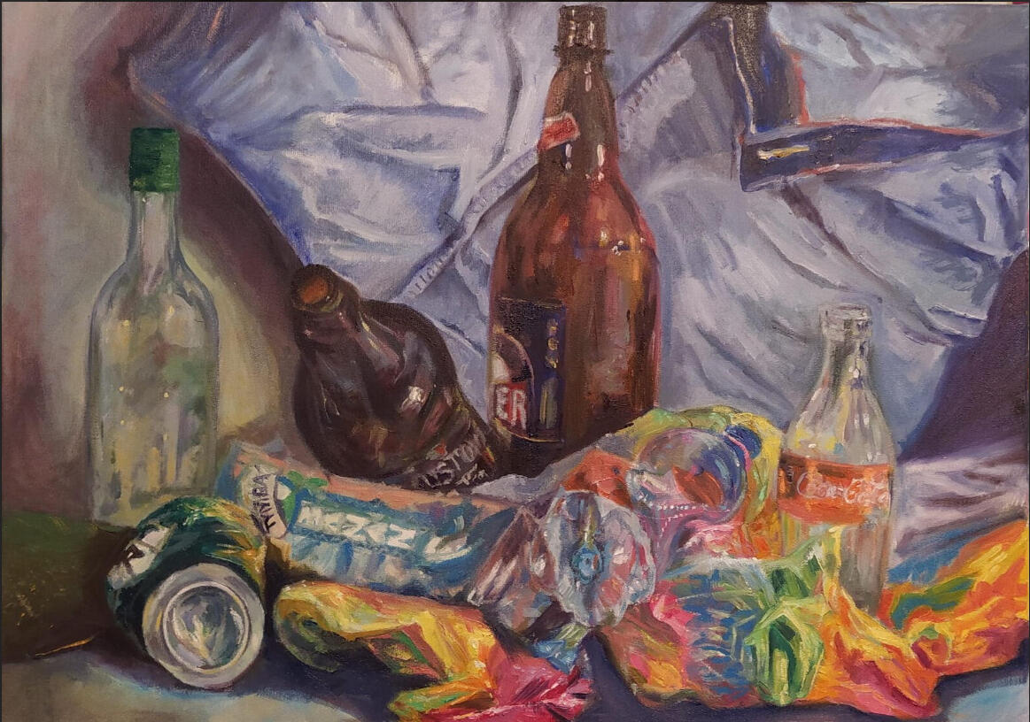 Śmieci z lasu. Obraz olejny na płótnie 50x70 cm.