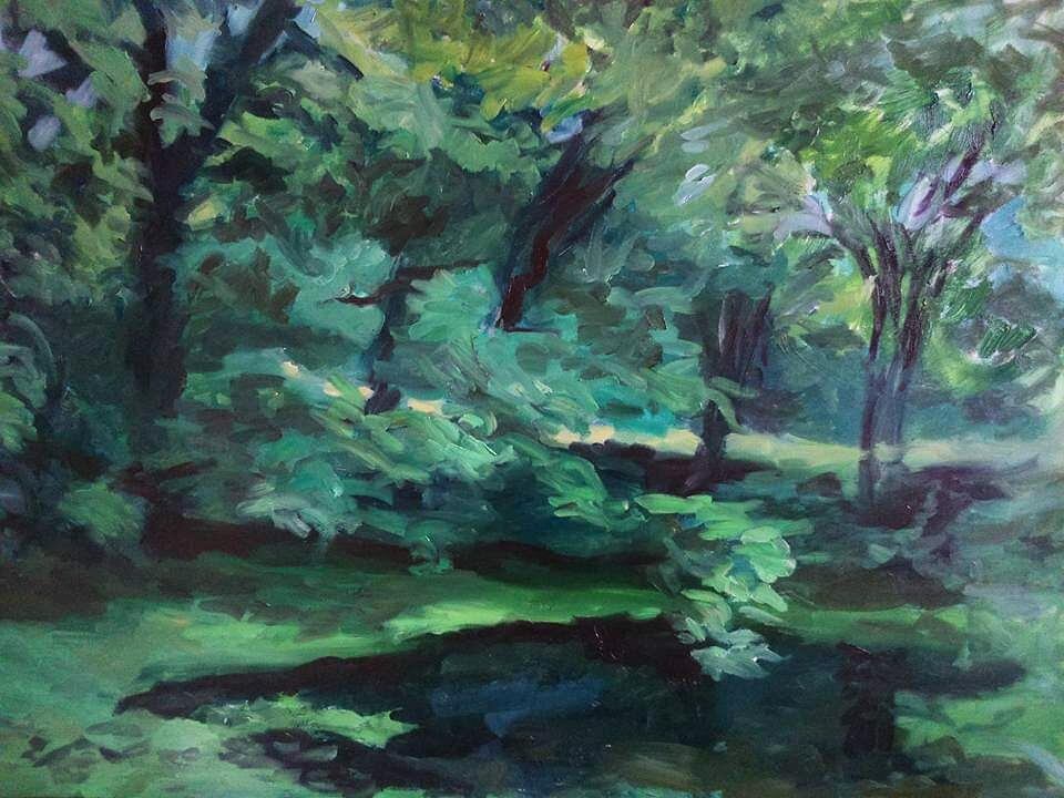 Park w Ciążeniu. Olej na płycie 2017r. Kolekcja prywatna.