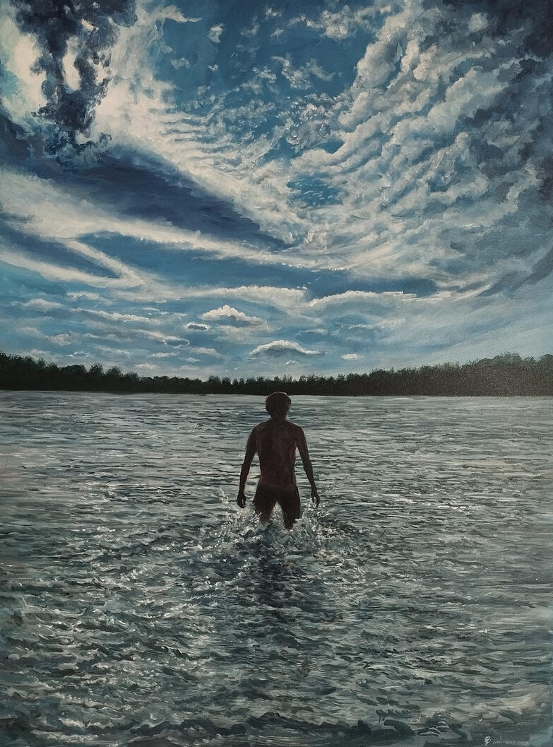 Człowiek pierwotny. Obraz akrylowy na płótnie 120x90 cm.